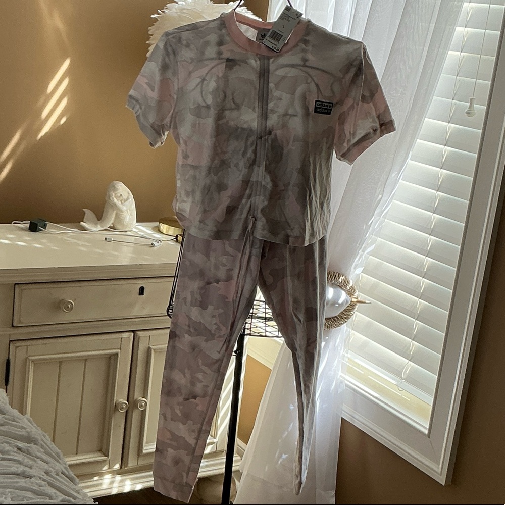 adidas Pink & Gray Camo Two-Piece Jumpsuit Set